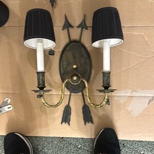 Matching sconces with black shades.Set of two